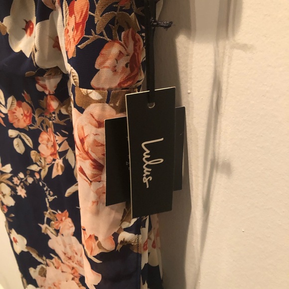 NWT Lulus Reflection Navy Blue Floral Print High-Low Dress Size X-Large - Picture 7 of 13